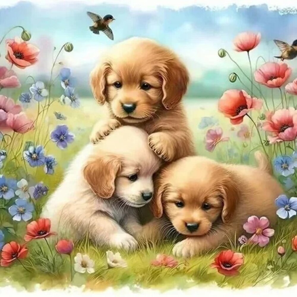 Puppies Playing Diamond Painting Kit #111